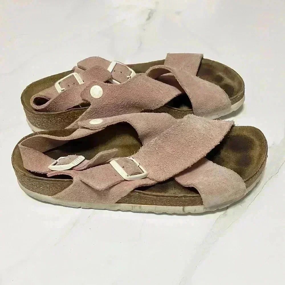 Women's Pink Suede Sandals - Picture 2 of 5